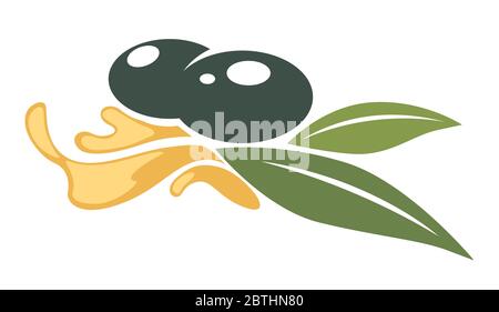 Olivenbeere mit Öl und Blatt an Ast Stock Vektor
