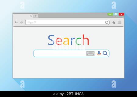 Web-Browser-Fenster auf blauem Hintergrund. Suchmaschine in Internet Explorer-Abbildung. Stock Vektor