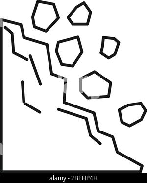 Symbol für den Erdrutsch auf der Straße. Umriss Straße Erdrutsch Vektor-Symbol für Web-Design isoliert auf weißem Hintergrund Stock Vektor