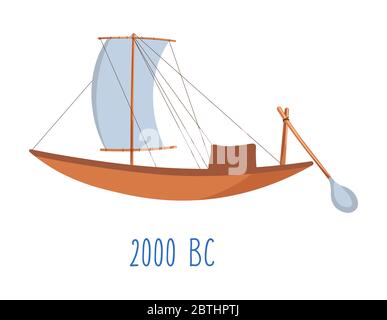 Holzschiff mit Segeln und Ruder Vintage-Boot Stock Vektor