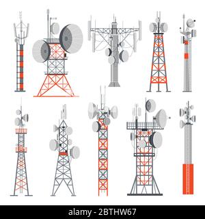 Türme und Stationen liefern Strom Satz von Gebäuden Stock Vektor