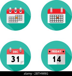 Kalender Icons Vektor Illustration Set flaches Design. Stock Vektor