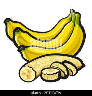 Illustration von Bananen mit Haut auf weißem Hintergrund Stock Vektor