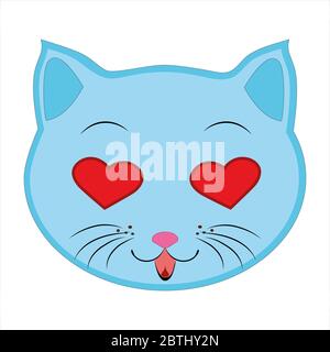 Flache Zeichnung einer Katze . Ein Emoji Zeichen und Symbole der Katze. Herz Augen Symbol.Illustration Stockfoto