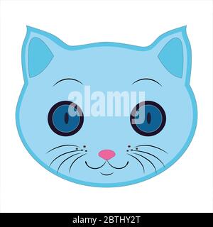 Flache Zeichnung einer Katze. Ein Emoji das Gesicht einer blauen Katze. Zeichen und Symbole der Katze .Illustration Stockfoto