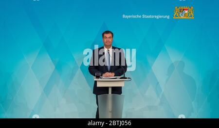 München, Deutschland. Mai 2020. Der Ministerpräsident von Bayern, Markus Söder (CSU), wird nach der bayerischen Kabinettssitzung an einer Pressekonferenz teilnehmen. Quelle: Peter Kneffel/dpa-Pool/dpa/Alamy Live News Stockfoto