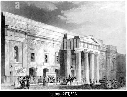 Gravur des Covent Garden Theatre London gescannt in hoher Auflösung aus einem Buch gedruckt im Jahr 1851. Dieses Bild ist frei von jegl. Copyright. Stockfoto