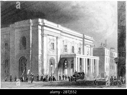 Gravur des Drury Lane Theatre London gescannt in hoher Auflösung aus einem Buch gedruckt im Jahr 1851. Dieses Bild ist vermutlich frei von allen Copyright. Stockfoto