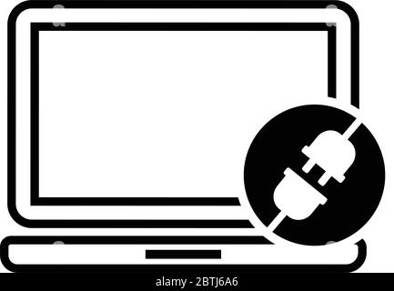 Netzsteckdose und Stecker nicht angeschlossen Verbindungsfehler oder Zeitabschaltung auf Laptop Vektorgrafik in flachem Design Stock Vektor