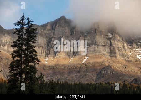 Mt. Tempel, 11,627 Fuß (3544 m) Höchster Gipfel in der Gegend um Lake Louise, Banff National Park, Alberta, Kanada Stockfoto