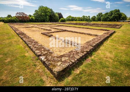 Die ausgegrabenen Überreste der römischen Kaserne in Caerleon, Wales Stockfoto