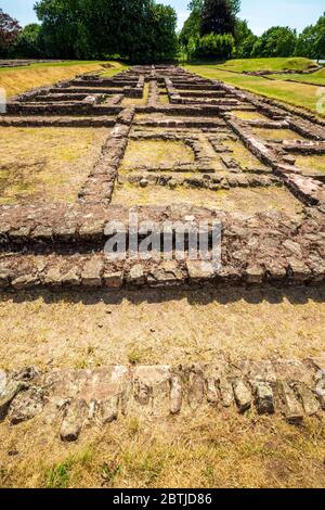 Die ausgegrabenen Überreste der römischen Kaserne in Caerleon, Wales Stockfoto