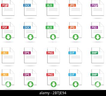 Symbol für Dokumentdatei und Symbolsatz für Dokumentdatei herunterladen, Vektorgrafik Stock Vektor