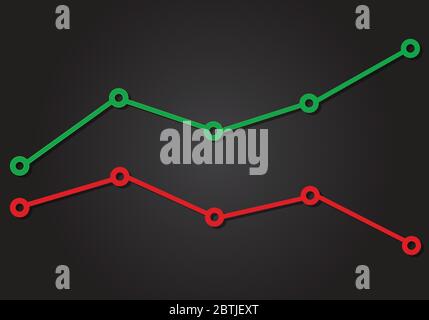 Liniendiagramm mit Punkten. Positiver und negativer Index. Geschäftskonzept. Stock Vektor
