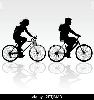 Mann und Frau fahren ein Fahrrad Vektor Silhouette Stock Vektor