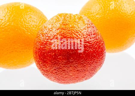 Rote Mandarine auf weißem Hintergrund Nahaufnahme. Stockfoto