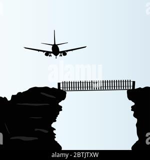 Ebene über der Brücke auf der Klippe Vektor-Illustration Stock Vektor