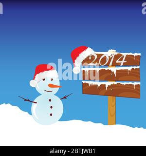 Schneemann Winter mit 2014 Farbvektor Illustration Stock Vektor