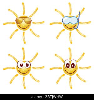 Sonne mit einer Maske zum Tauchen und Brille Illustration Stock Vektor