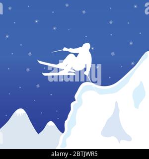 Skifahren weißen Mann im Winter Vektor-Illustration Stock Vektor