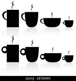 Set aus Kaffee und Tee Tasse schwarze Silhouette Stock Vektor