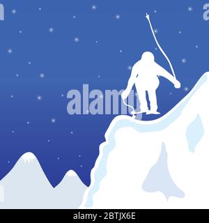 Skifahren und jupm Mann im Winter Vektor-Illustration Stock Vektor