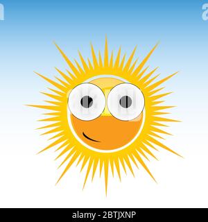 Sonne lustig mit großen Auge Vektor auf blauem Hintergrund Stock Vektor