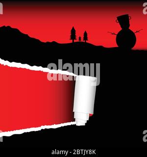 Schneemann in dunkel mit reißenden Papier Farbvektor Illustration Stock Vektor