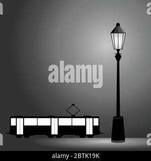Straßenbahn mit Straßenlicht Vektor-Illustration Stock Vektor