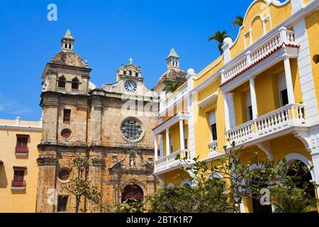 San Pedro Claver Kirche, Altummauerte Stadtbezirk, Cartagena Stadt, Bolivar Staat, Kolumbien, Mittelamerika Stockfoto