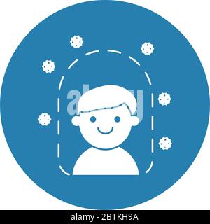 Mann mit Corona-Virus-Partikel Silhouette Block Stil Stock Vektor