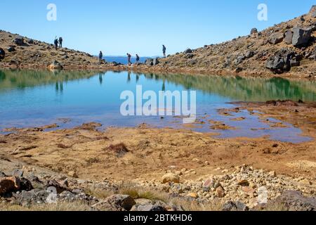 Tongariro Alpine Crossing Wanderer an den Emerald Lakes Stockfoto