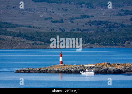 Leuchtturm Eclaireurs im Beagle Kanal bei Ushuaia, Feuerland, Patagonien, Argentinien Stockfoto