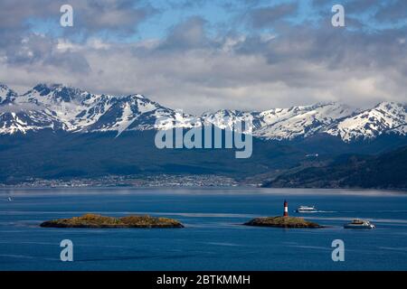 Leuchtturm Eclaireurs im Beagle Kanal bei Ushuaia, Feuerland, Patagonien, Argentinien Stockfoto