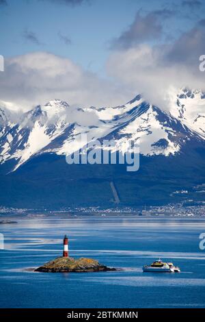 Leuchtturm Eclaireurs im Beagle Kanal bei Ushuaia, Feuerland, Patagonien, Argentinien Stockfoto