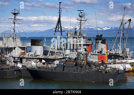 Ushuaia Marinestützpunkt, Feuerland, Patagonien, Argentinien Stockfoto