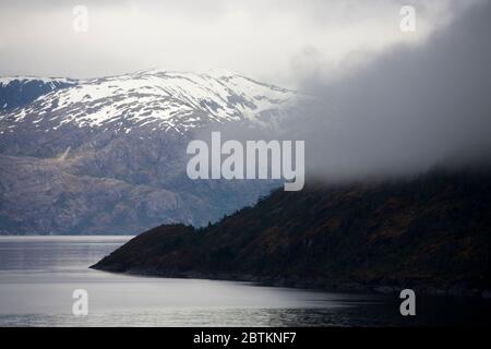 Fjord zum Amalia Gletscher im O'Higgins Nationalpark, südliches Patagonisches Eisfeld, Chile, Südamerika Stockfoto