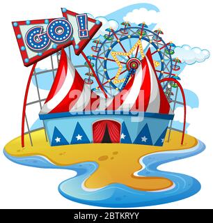 Szene mit Fahrten im Zirkus auf weißem Hintergrund Illustration Stock Vektor