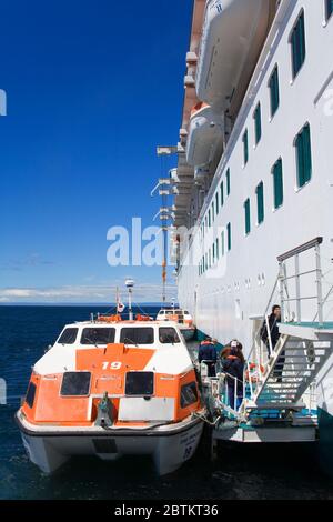 Star Princess Kreuzfahrtschiff Ausschreibung Operationen, Punta Arenas City, Magallanes Provinz, Patagonien, Chile, Südamerika Stockfoto