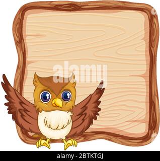 Brettvorlage mit niedlichen Eule auf weißem Hintergrund Illustration Stock Vektor