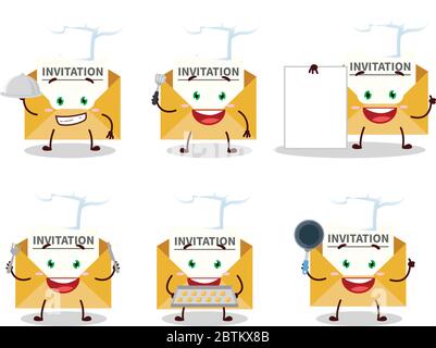 Cartoon Charakter der Einladung Nachricht mit verschiedenen Koch Emoticons Stock Vektor