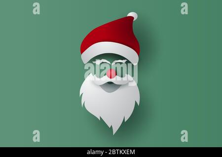 Frohe Weihnachten und ein glückliches neues Jahr Maske auf Isolate Hintergrund. Weihnachtsmann Hipster Bart und Hut mit Karte.Vintage Banner minimal Poster Design für xm Stock Vektor