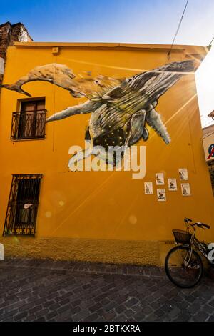 San Giuliano a Mare berühmt für seine von Fellini inspirierten Graffiti, Rimini, Emilia Romagna, Italien, Europa. Stockfoto