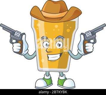 Ein männlicher Cowboy Zeichentrickfilm Zeichnung von Becher Bier halten Waffen Stock Vektor