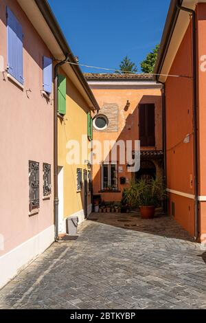 San Giuliano a Mare berühmt für seine von Fellini inspirierten Graffiti, Rimini, Emilia Romagna, Italien, Europa. Stockfoto