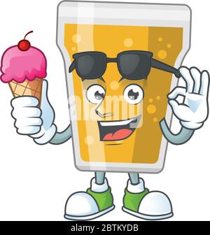 Happy face of Becher Bier Cartoon Maskottchen mit einem Eis Stock Vektor