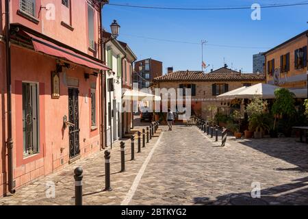 San Giuliano a Mare berühmt für seine von Fellini inspirierten Graffiti, Rimini, Emilia Romagna, Italien, Europa. Stockfoto