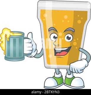 Ein fröhlicher Becher Bier Cartoon Maskottchen Stil Toast mit einem Glas Bier Stock Vektor