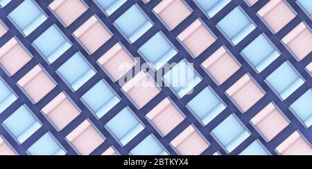Nahtlose 3D-Muster von Stühlen weiß blau und rosa Farben, ideal für Hintergrund '3D-Illustration' Stockfoto