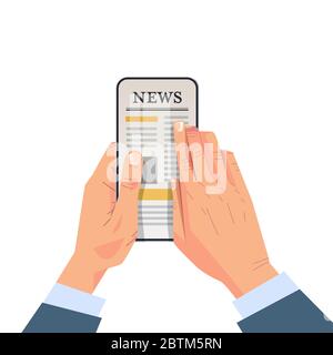 Geschäftsmann lesen täglich News Artikel auf Smartphone-Bildschirm mobile Anwendung Online-Zeitung Presse Massenmedien Konzept Vektor-Illustration Stock Vektor